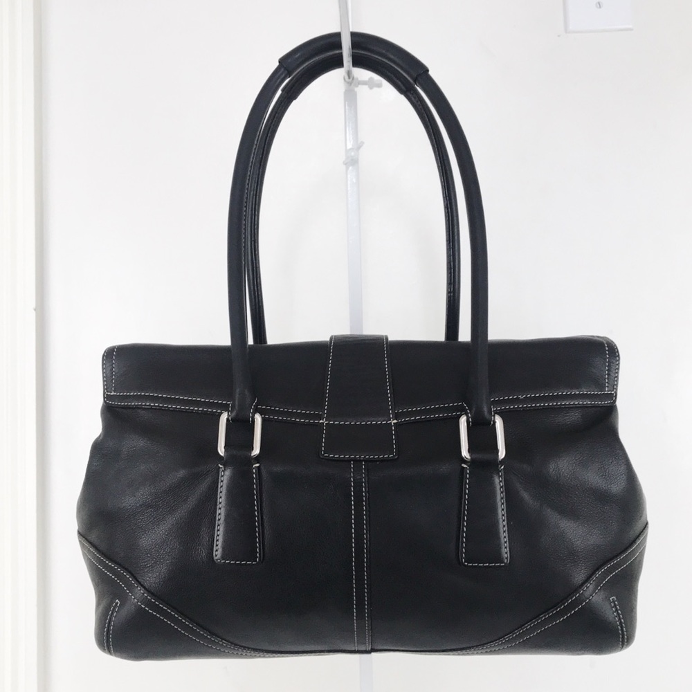 LIKE NEW! Vintage Coach Soho Black Leather Buckle Flap Satchel Bag - Picture 5 of 10